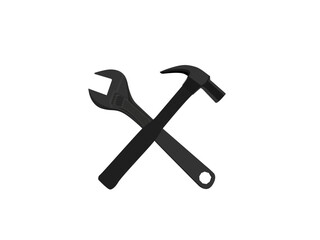 Hand holding a hammer on a white background.