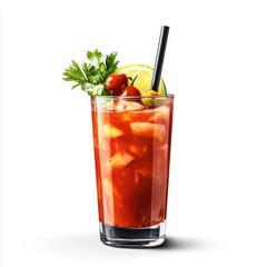 Refreshing bloody mary cocktail on white background – perfect for summer entertaining and brunch events