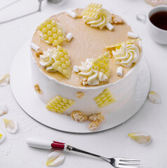 Delectable vanilla layer cake with elegant decoration