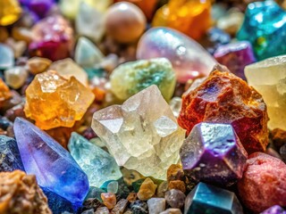 Captivating macro images of rough quartz stones, revealing unique natural textures and patterns, ideal for backgrounds in design and artistic projects.