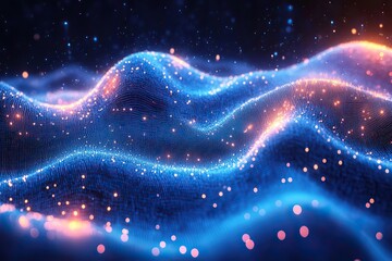 Abstract digital wave and hand pattern on a dark blue background for technology-themed designs.