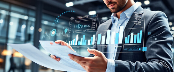 Businessman investment consultant analyzing financial data on a digital tablet working in the office
