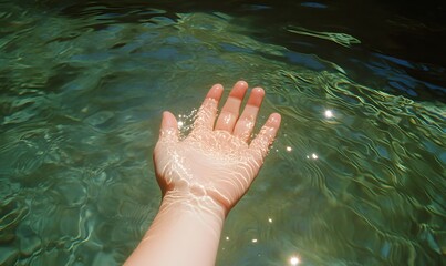 hand of river swimming at Shiribetsu River, Generative AI 