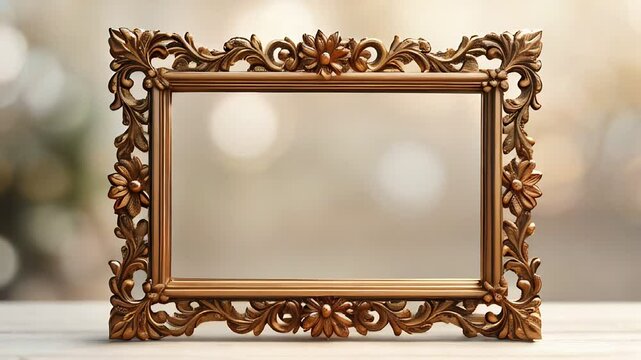 Luxurious golden baroque-style frame featuring intricate floral and scrollwork details, perfect for art or decorative purposes, exuding elegance and classic refinement