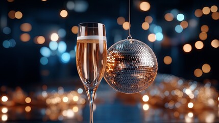 Sparkling Glass and Disco Ball in a Party Scene