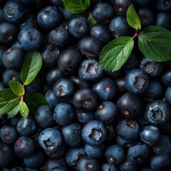 Bilberries texture background, blueberries pattern, blaeberry mockup, whortleberry banner top view