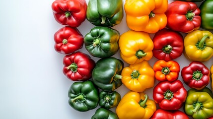 Colorful Arrangement of Bell Peppers on a White Surface