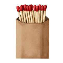 A brown paper bag with a bunch of red and orange matches inside