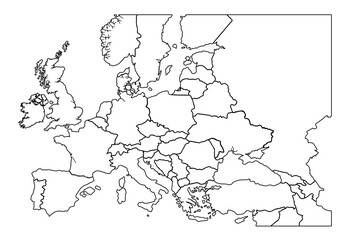 Blank Europe map contour silhouette vector illustration isolated on white background. European continent territory.world map outline, linear doodle illustration.