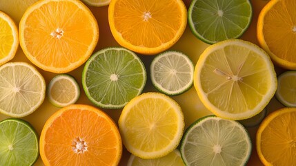 Obraz premium Fresh Citrus Fruits Variety on Vibrant Background