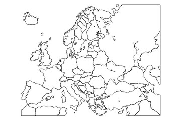 Fototapeta premium European Union map of black contour curves of illustration. Raster copy.world map outline, linear doodle illustration.