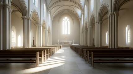 Fototapeta premium Serene Interior of a Bright Cathedral Space