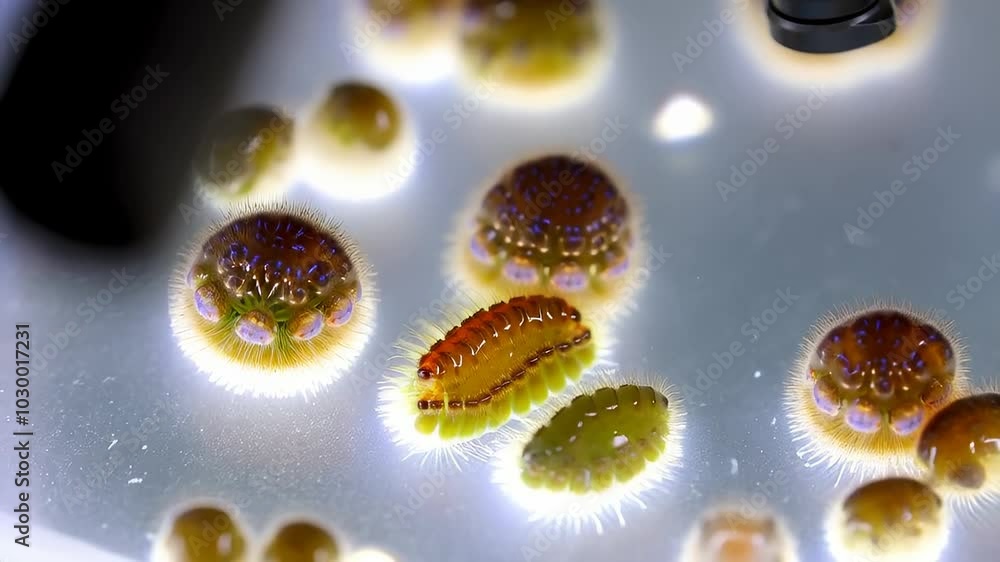Poster macro shot of vibrant marine creatures illuminated in underwater setting displaying intricate detail