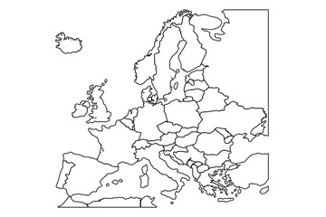 Europe map with countries outline for presentations, posters, infographics.world map outline, linear doodle illustration.