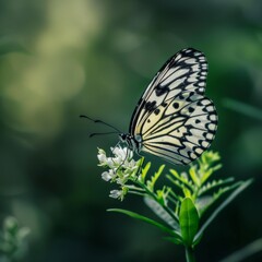 Naklejka premium Beautiful Butterfly on Blurred Background, Rice Paper Butterfly Banner with Copy Space, Meadow Butterfly