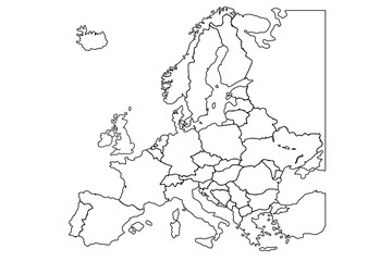Europe map isolated on white background. for website layouts, background.world map outline, linear doodle illustration.