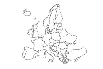 Europe map with countries outline for presentations, posters, infographics.world map outline, linear doodle illustration.