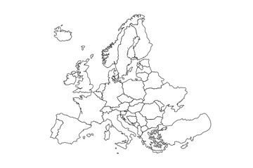 Europe map isolated on white background. for website layouts, background.world map outline, linear doodle illustration.