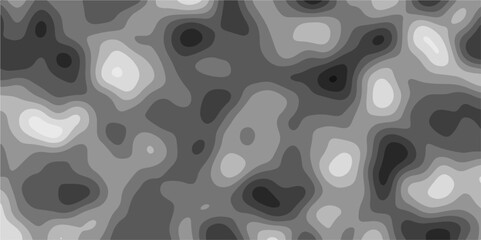 Gray Stylized Bokeh Effect Topographic Contour Scheme and Terrain on old paper. Geographic mountain terrain. Contour map background. Cartographic Weave with seamless striped patterns and wavy edges