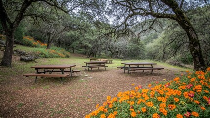 Obraz premium Peaceful Picnic Area Surrounded by Nature