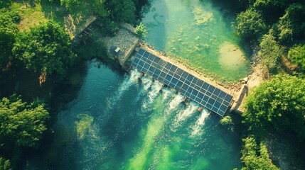 Fototapeta premium Solar farm panels placed on the river.