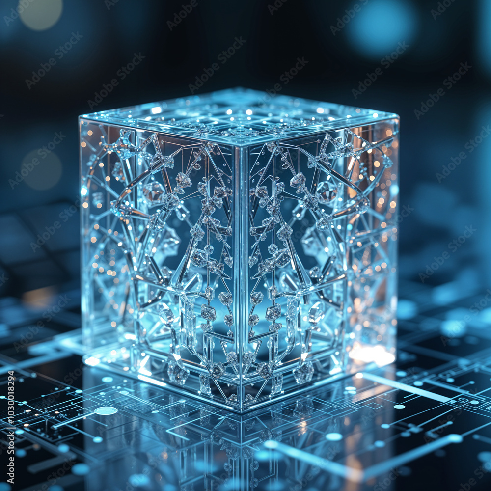Aufkleber software building blocks made of crystal glass. generative ai