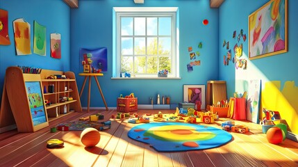 Colorful Playroom with Toys and Art Supplies