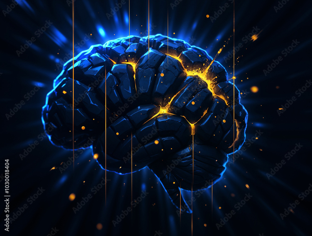 Poster digital artificial intelligence, brain made of neurons on black background. generative ai