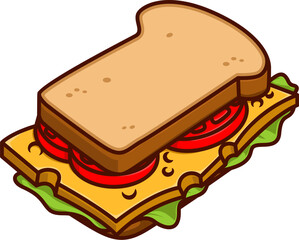 Illustration of sandwich. Design element for emblem, sign, poster, card. Vector illustration