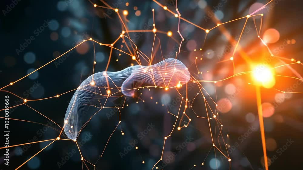 Poster a digital representation of a brain network with glowing connections