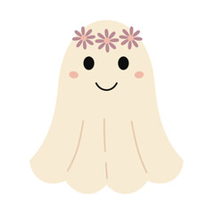 Groovy Halloween ghost clipart. Cute Halloween character design. Spooky season vector illustration in pastel cartoon style