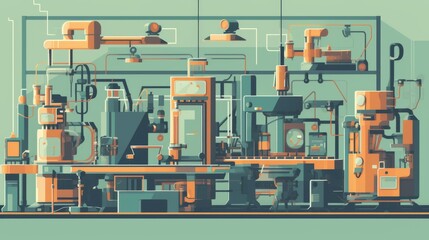 Modern Factory Machinery in Vector Style