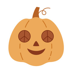 Retro groovy halloween pumpkin clipart. Cute hand drawn seasonal object. Vector illustration in flat style