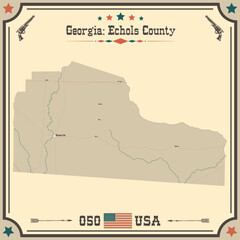 Large and accurate map of Echols County, Georgia, USA with vintage colors.