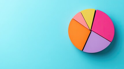 Fototapeta premium Colorful pie chart on blue background. Illustrates data visualization & analysis.
