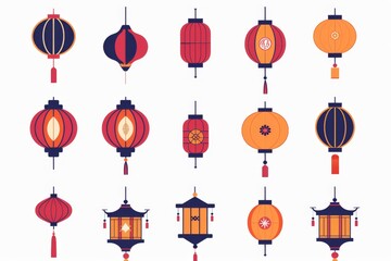 Asian lamp icon, chinese lantern isolated, traditional oriental lantern, light symbol,minimal flat flashlight