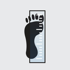 Bare foot with ruler, foot size measuring concept