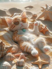 3D illustration of a cute little kitty with big expressive eyes