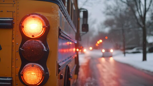 A yellow school bus is parked on a dirt road, surrounded by greenery, The familiar sound of the school bus brakes squeaking to a stop