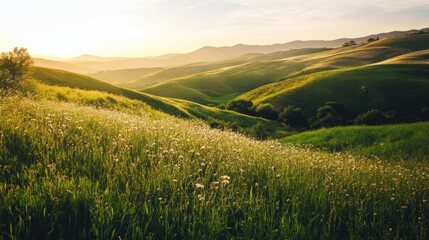 Obraz premium Serene Rolling Green Hills with Wildflowers