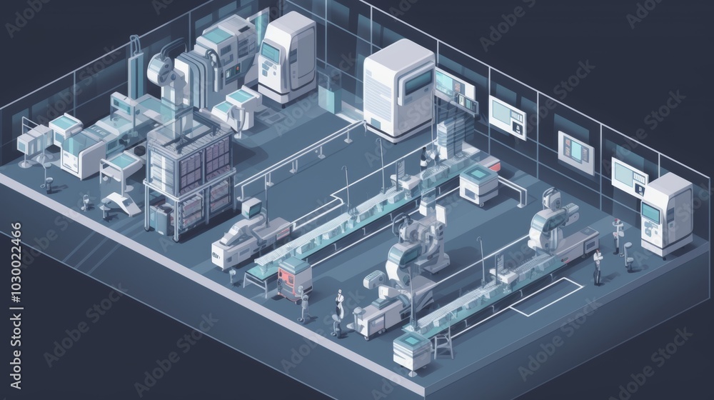 Poster modern factory layout and automated workstation design
