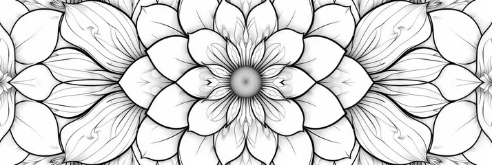 Flower Coloring Book, Black White Line Mandala, Coloring Flower Drawing Imitation