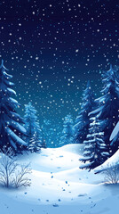 Obraz premium serene winter landscape with snow covered trees, creating peaceful atmosphere under starry night sky. scene evokes sense of tranquility and beauty