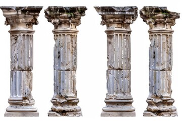 Obraz premium Stone Pillars Set Isolated, Old Roman Columns, Marble Greek Pillar, Rome Greece Architecture