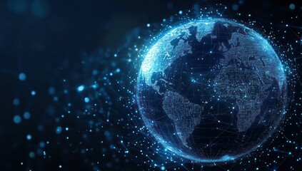 Obraz premium Global Network Connections Illuminated Across a Digital Earth
