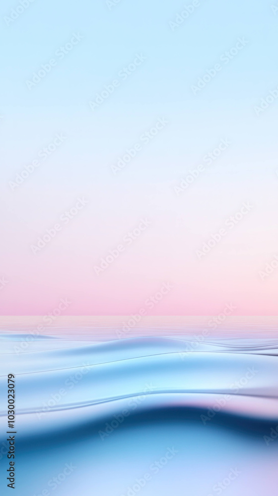 Poster serene pastel ocean scene with gentle waves creates calming atmosphere, perfect for relaxation and r