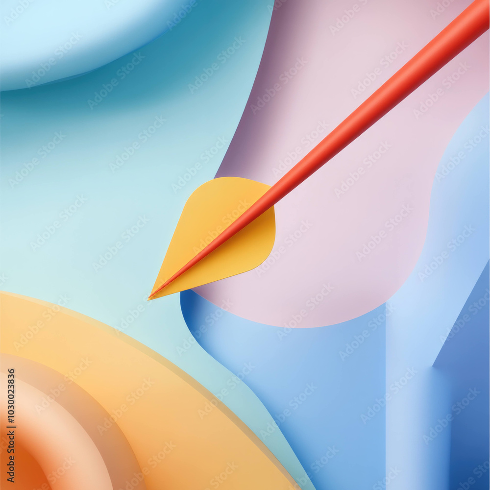 Aufkleber abstract representation of dart soaring toward colorful background, featuring soft curves and vibrant shapes that evoke sense of motion and creativity