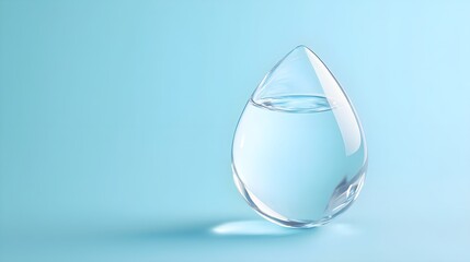 Pure gel drop on light blue background, transparent texture and shiny reflections, skincare product focus, clean composition