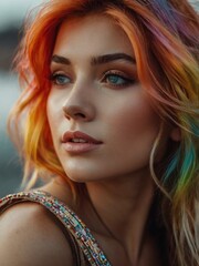 Naklejka premium a model with colorful hair