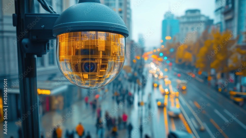 Leinwandbilder city surveillance camera with computer vision that recognizes objects and faces to identify threats 